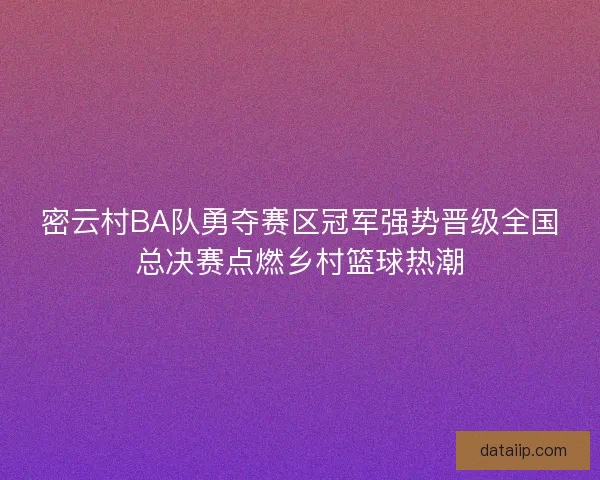 密云村BA队勇夺赛区冠军强势晋级全国总决赛点燃乡村篮球热潮